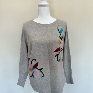 Floral Embroidered Gray Sweater